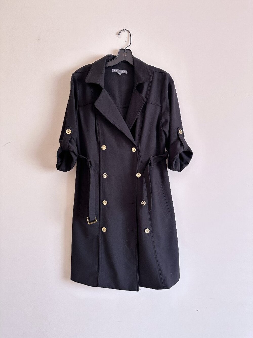 Black Belted Trench Coat 3/4 Sleeve